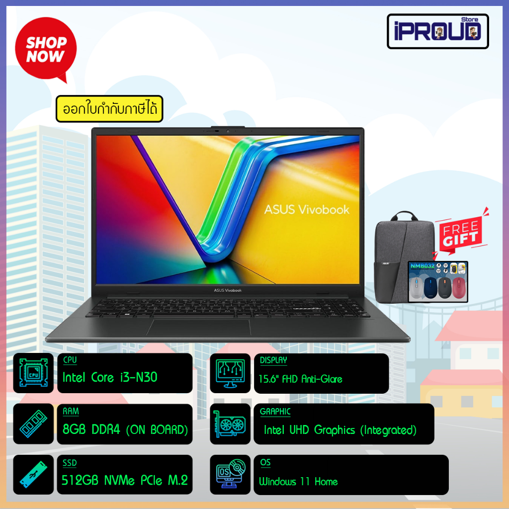 NOTEBOOK (โน้ตบุ๊ค) ASUS VIVOBOOK GO 15 X1504GA-NJ322W (MIXED BLACK)