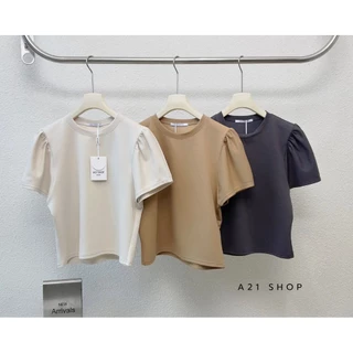 A101 คอกลมสีพื้นแขนกึ่งเจ้าหญิง
