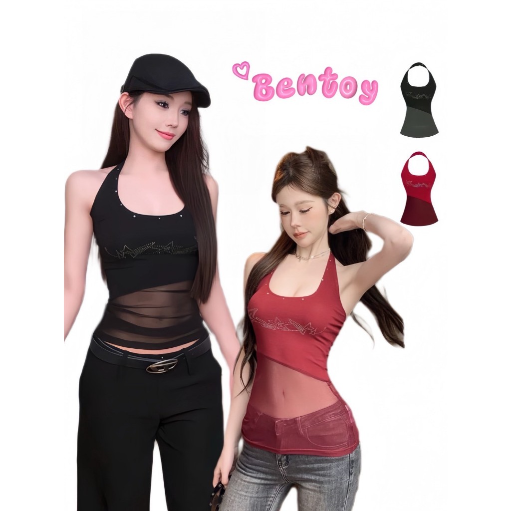 Bentoy พร้อมส่ง bratop8803 เสื้อกล้ามคอยู มีฟองน้ำในตัว ดีเทลตัดต่อด้วยซีทรู เซ็กซี่เบา ใส่แล้วผอม พรางหุ่น