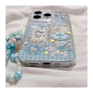 สไตล์สูงระดับ ขายดีบนเว็บไซต์เกาหลี คิตตี้สีฟ้า for iPhone เคสไอโฟน 11 12 13 14 15 16 PLUS PRO MAX X XS MAX XR 7/8PLUS แ