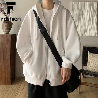 เสื้อฮู้ดซิปแขนยาวสีทึบซึ่งผู้ชายและผู้หญิงสามารถสวมใส่ได้ในทุกฤดูกาล เรียบง่าย ทันสมัย ​​และหล่อเหลา