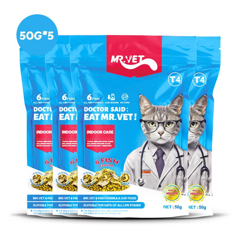 MR.Vet อาหารแมว T4 250g. 6ปลาพร้อมโจ๊กแห้งแช่แข็งความไวต่ําอาหารแมวแห้งดูแลในร่ม