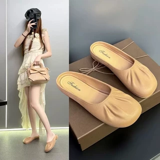 พร้อมส่งจากไทยรองเท้า 【6874】 คัทชูสีเบจพื้นเบสิคใส่สบายสวมง่ายไม่เจ็บเท้าหน้าเท้ากว้างใส่ได้