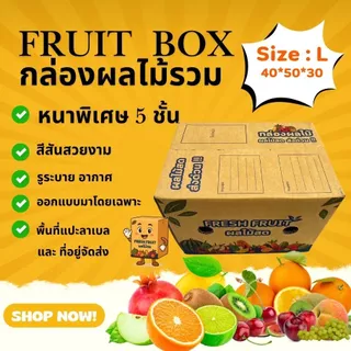 New ! สินค้าใหม่ กล่องผลไม้รวม L หนา 5 ชั้น เจาะรูระบายอากาศ และ หูหิ้ว (แพ็ค10ใบ)