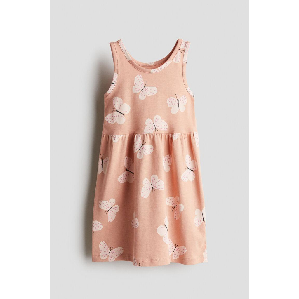 H&M เดรสสีโอรส ลายดอกไม้ แขนกุด ครบไซด์ ของแท้ พร้อมส่ง