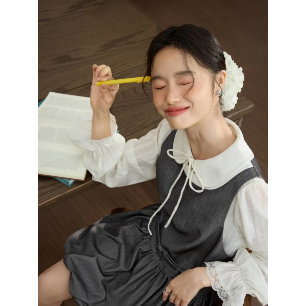 [พรีออเดอร์] ❤KUOSE : Bubble Hem Dress and White Blouse❤