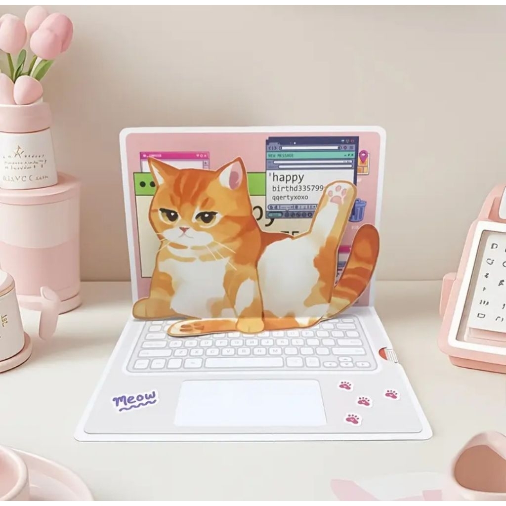 พร้อมส่ง 🎁 Kawaii Cat 3D ป็อบอัพการ์ดลายแมว น่ารัก ลายวันเกิด เค้กวันเกิด (birthday greetings card) Set 4