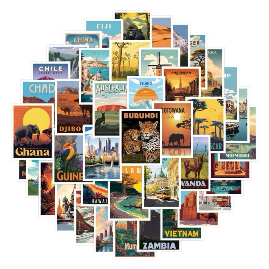 สติ๊กเกอร์ Travel 68 ชิ้น ธีมท่องเที่ยว ภูเขา แคมป์ปิ้ง ญี่ปุ่น ลอนดอน thumbnail 3
