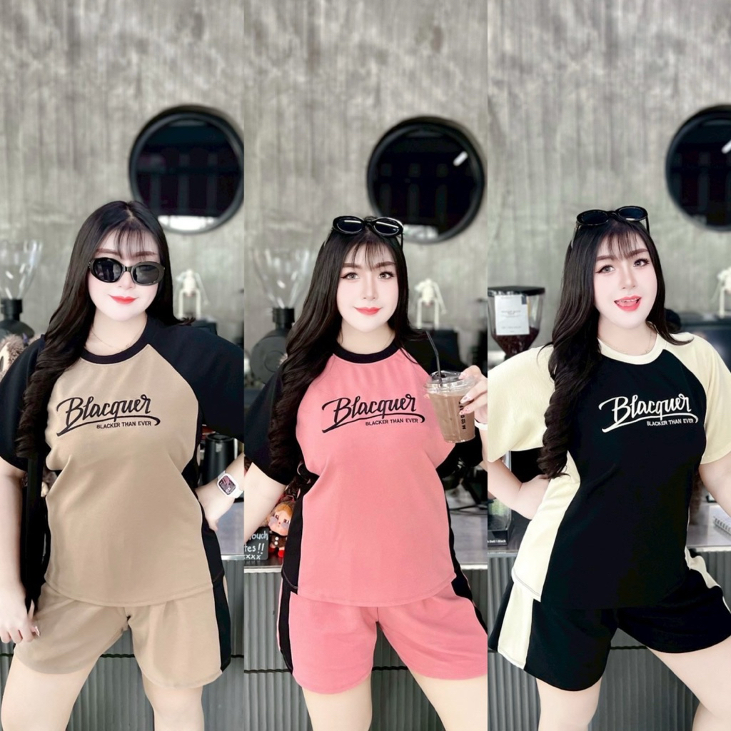 Blacquer ชุดเซ็ท 2 ชิ้น กางเกงขาสั้น เสื้อคอกลมปัก ผ้าวูลเวฟ