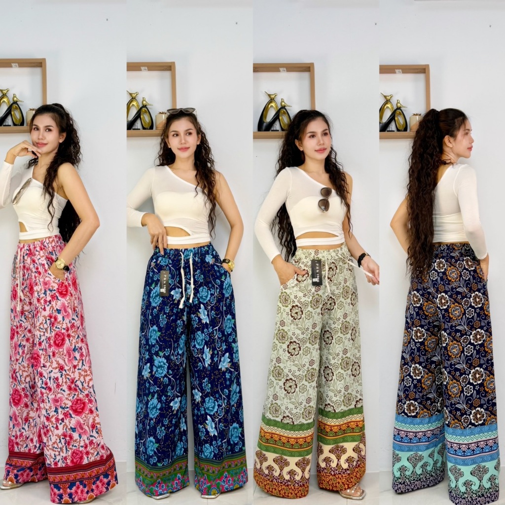 New1074 ผ้าไหมอิตาลี่ลายโบฮีเมียนแต่งปลายลายเชิง สวยหรู ดูดีไม่หลุดเทรนด์