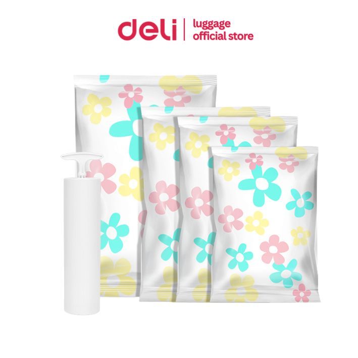 Deli ถุงเก็บสูญญากาศ ถุงสูญญากาศ ถุงเก็บเสื้อผ้า ใช้เครื่องสูบ แบบใช้มือ ประหยัดพื้นที่ Vacuum Bag
