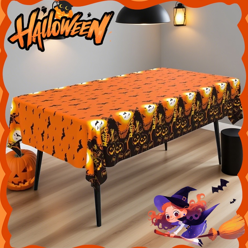 🎃🎃ผ้าปูโต๊ะตกแต่งปาร์ตี้ฮาโลวีนอุปกรณ์ตกแต่งงานปาร์ตี้สยองขวัญค้างคาวฟักทองผ้าปูโต๊ะกันน้ำมันแบบใช้แล้วทิ้ง