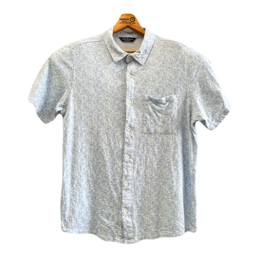 เสื้อเชิ้ต อก42 ไหล่16.5 ยาว29 เนื้อผ้ายืด สีฟ้า แบรนด์ Alpine Design 100%Cotton มือสอง (W35)