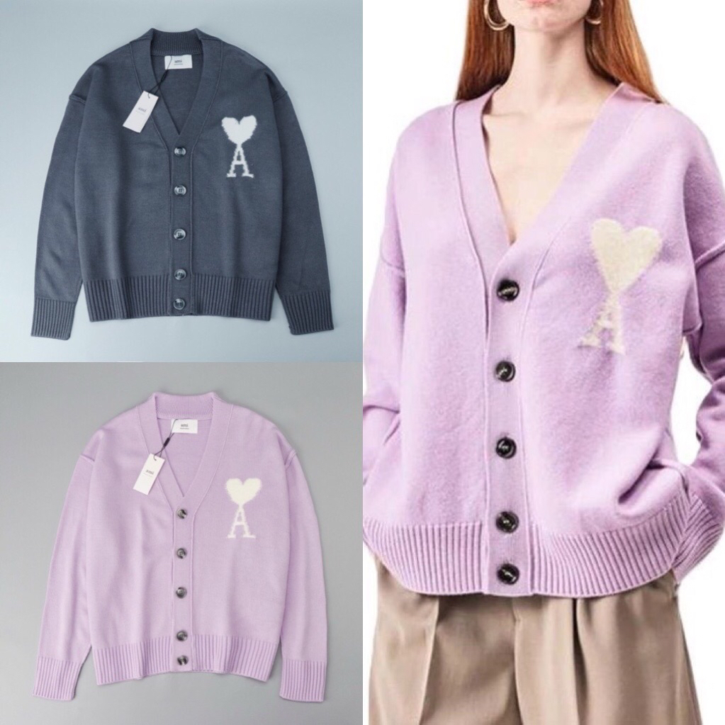 เสื้อคาดิแกน ไหมพรม A-mi de Coeur cardigan สี ม่วง / เทาเข้ม