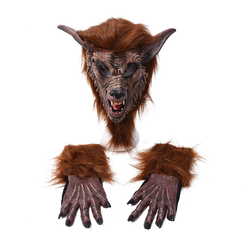 หน้ากากหัวแวร์วูฟ, หน้ากากหมาป่า, ถุงมือ, หน้ากากหัวหมาป่า  Werewolf head mask, wolf mask, gloves, werewolf head mask