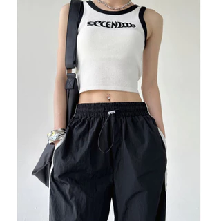 Hotgirl พร้อมส่งจากกทม กางเกงขายาวสีดำ Cargo pant กางเกงคาร์โก้เอวยางยืดอเนกประสงค์สไตล์อเมริกัน