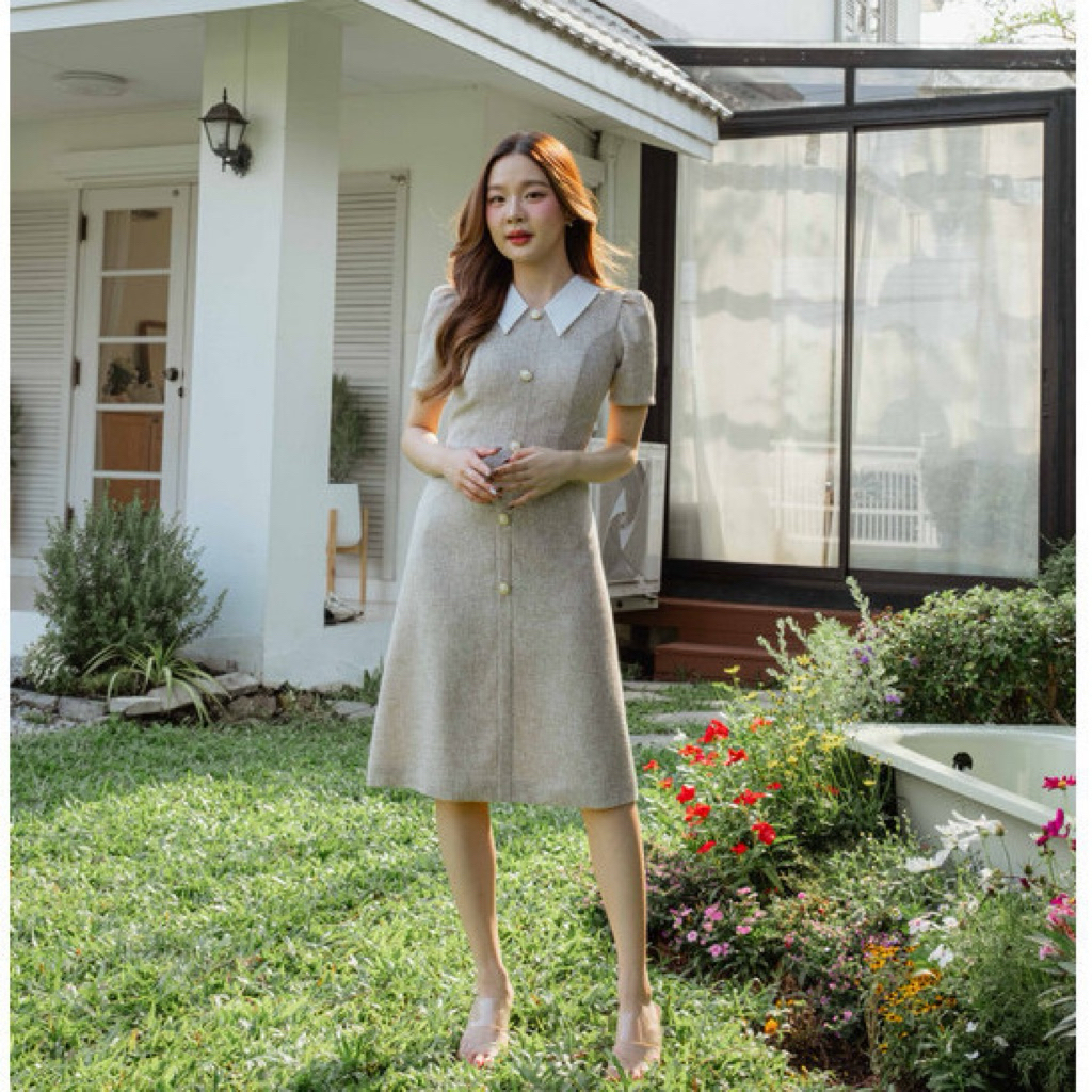 เดรสทำงาน Pinky.Dressy PNK017 Alice Dress✨ เดรสคอปก แขนสั้น แขนตุ๊กตา เรียบหรู เดรสทำงาน  เดรสมือสอง