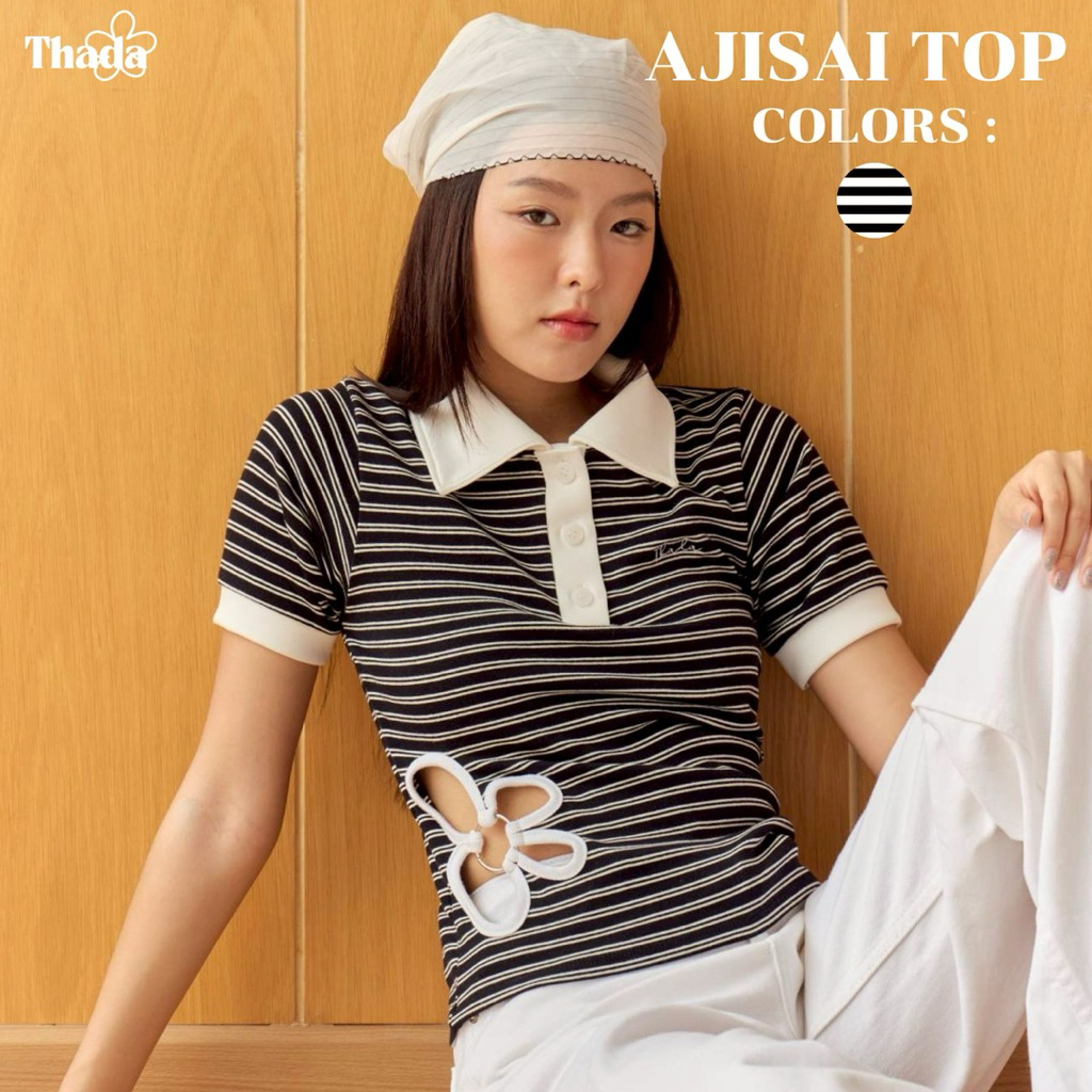 THADA.CO | “AJISAI POLO TOP STRIPE (BLACK)”