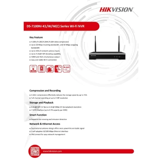 HIKVISION ชุดกล้องวงจรปิด IP wifi kit 2MP รุ่น NK42W08H(E) : DS-7108NI-K1/W/M + DS-2CV1023G2-LIDW