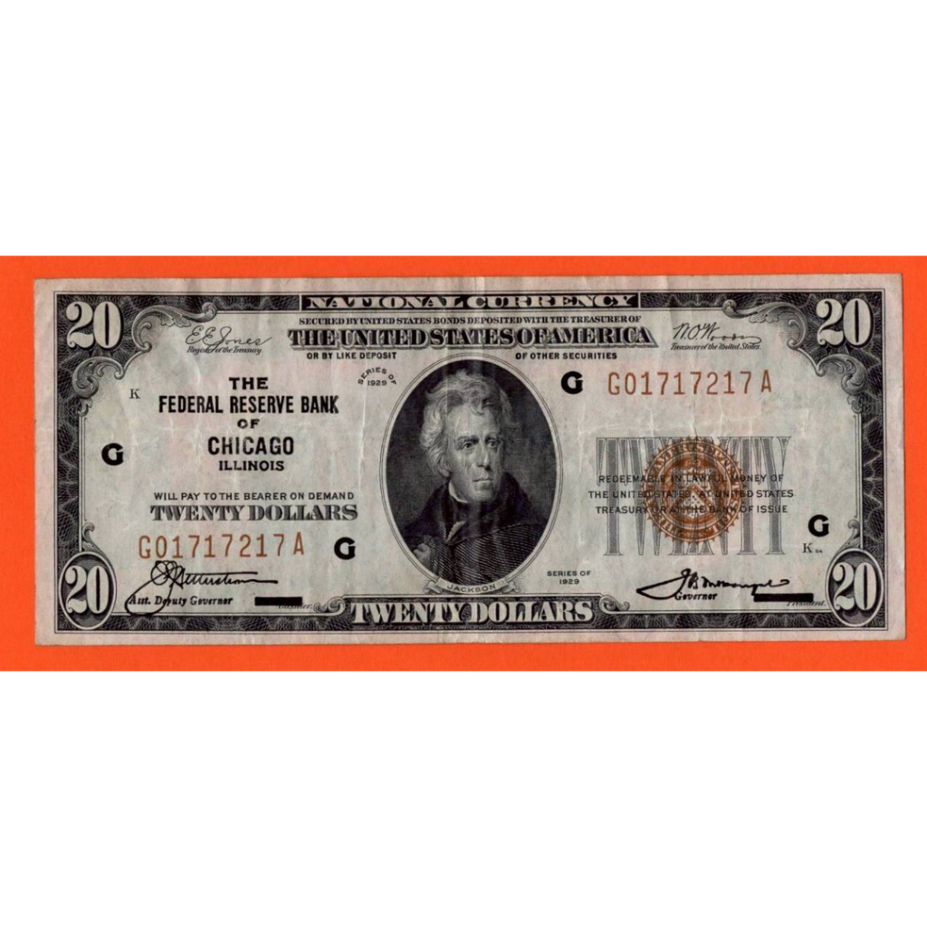 20 Dollars Federal Reserve Bank Note  Brown Seal 1929 Chicago