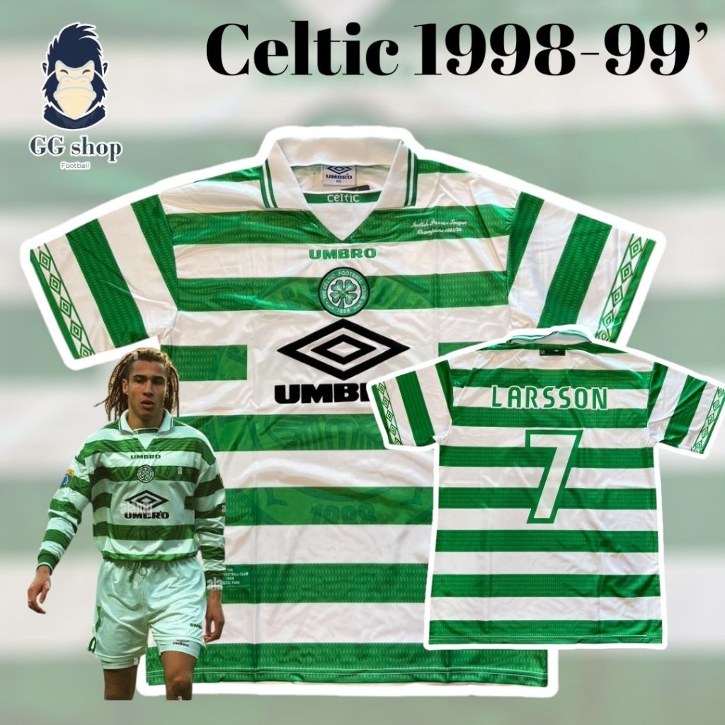 Retro เสื้อบอลย้อนยุค ทีมเซลติค Celtic home 1998 LARSSON # 9 📣ทำชื่อตัวเองได้ ** ไม่ใช่งานเกรดพิมพ์ล
