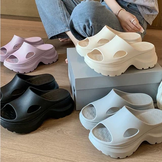 SHO-236🧀รองเท้าแตะเสริมส้น สูง 7 cm.สีพื้น แฟชั่นสไตล์เกาหลี รองเท้าแบบสวม วัสดุยางนิ่ม ใส่สบาย 🧀