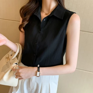 เสื้อคอปกผู้หญิงเสื้อแขนกุดกระดุม ผ้าดีใส่สบายเรียบๆผู้หญิงเสื้อผ้า ฤดูร้อนมีหลายสีให้เลือกใส่สวยเสื้อคอปกเสื้อผ้า