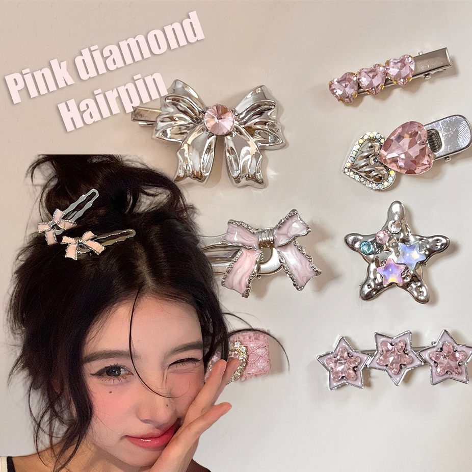 RIbbonIsland💗กิ๊บหนีบผม สไตล์เกาหลี y2k น่ารัก แฟชั่น หวาน สำหรับผู้หญิง พลอยเทียม โบว์ติดผม ส่งเร็ว