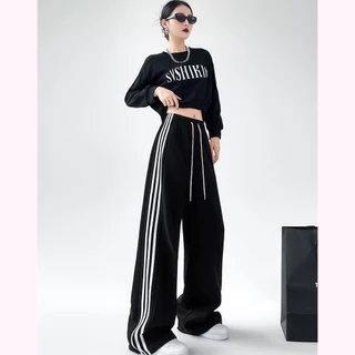 Hotgirl พร้อมส่งจากกทม y2k กางเกงสีขาว กางเกงผู้หญิงแฟชั่นย้อนยุคอเมริกัน ทรงหลวมลำลอง