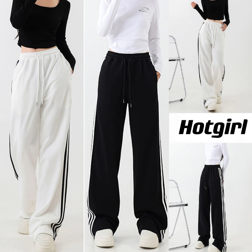 Hotgirl พร้อมส่งจากกทม y2k กางเกงสีขาว กางเกงผู้หญิงแฟชั่นย้อนยุคอเมริกัน ทรงหลวมลำลอง