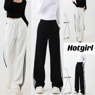 Hotgirl พร้อมส่งจากกทม y2k กางเกงสีขาว กางเกงผู้หญิงแฟชั่นย้อนยุคอเมริกัน ทรงหลวมลำลอง