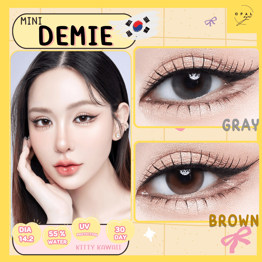 คอนแทคเลนส์ Demie ขนาดมินิ  Brown / Gray  ลายฮิต สุดปังในเกาหลีเกาใจสุด (Kitty Kawaii)