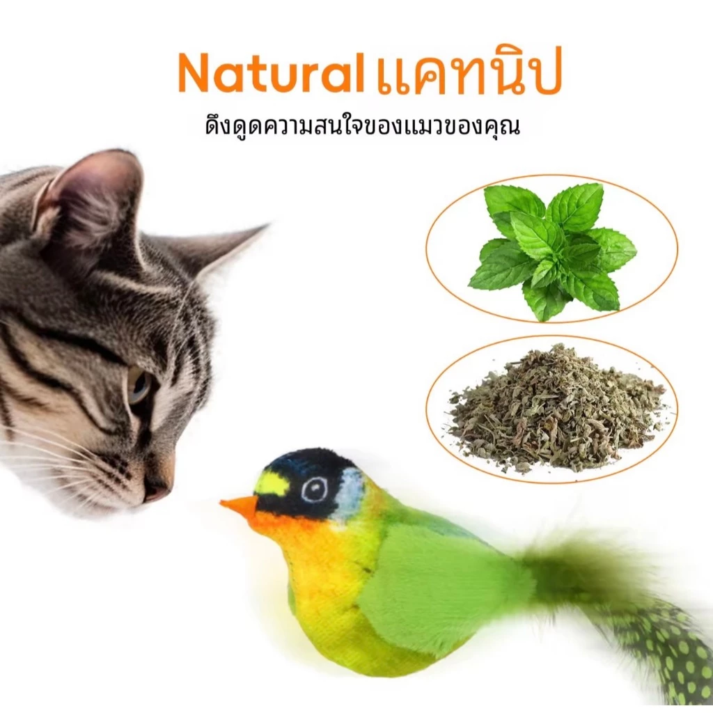ของเล่นแมวตุ๊กตานกร้องเพลงมีเสียงนก ตุ๊กตาผ้าสำหรับสัตว์เลี้ยง thumbnail 8