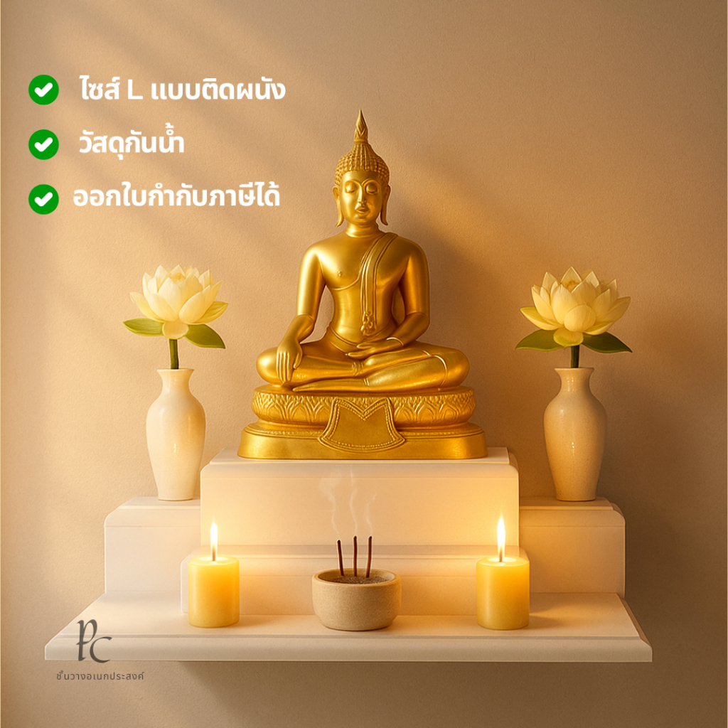 หิ้งพระโมเดิร์น ติดผนัง (ไซส์ L) วัสดุกันน้ำ ขายึดสแตนเลส แข็งแรง เหมาะกับทุกบ้าน