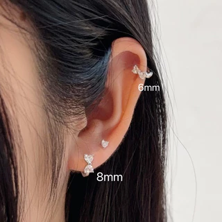 Suwann.na [ราคาต่อคู่] ต่างหูห่วง ต่างหูเงินแท้ ห่วงโบว์เพชร 6, 9mm เงิน, ทอง