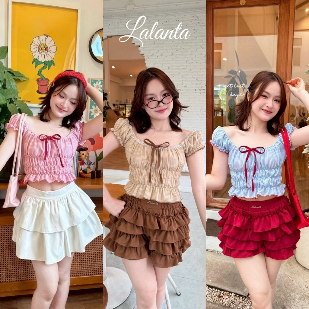 🇹🇭มีส่งด่วน🇹🇭 เสื้อครอป ลายริ้ว ผ้าคัตตอน #FF182