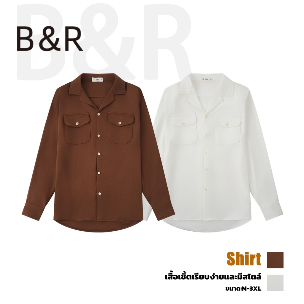 B&R เสื้อเชิ้ตผู้ชาย men's shirt การออกแบบกระเป๋าคู่ สไตล์อิตาลี ความสง่างาม แฟชั่นผู้ใหญ่ M-3XL