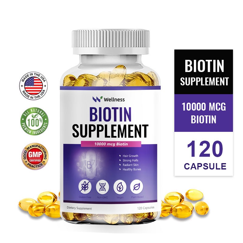 Wellness Biotin & Collagen อาหารเสริมไบโอตินและคอลลาเจน เล็บและผิวที่แข็งแรง การเจริญเติบโตของเส้นผม มัลติวิตามิน