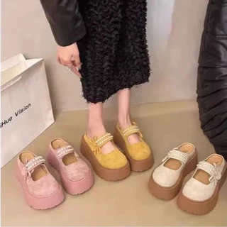 SHO-K45🍋 รองเท้าแตะเสริมส้น สูง 8 cm. สำหรับผู้หญิง รองเท้าแฟชั่นสไตล์เกาหลี แบบปิดหัว เสริมส้น ใส่สบาย🍋