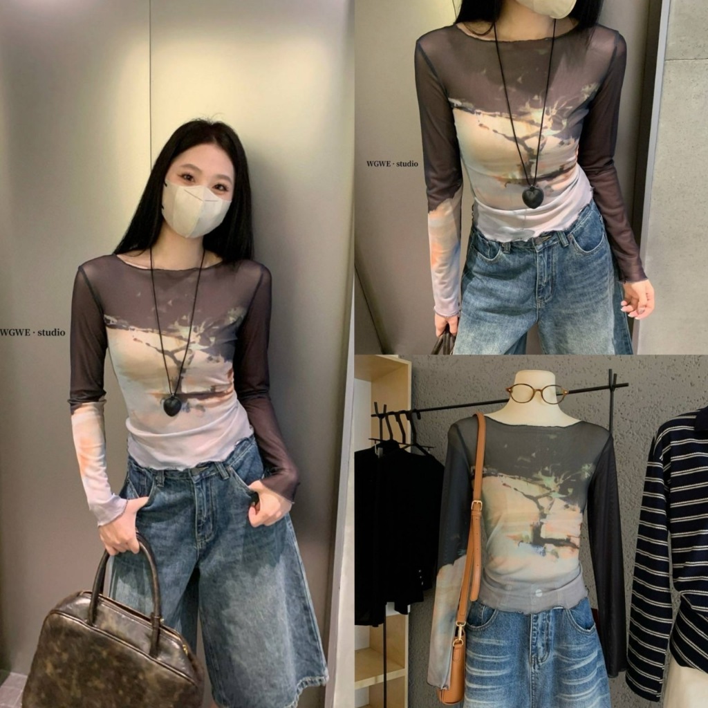 เสื้อแขนยาวผ้าปริ๊นส์ลายรุ่น 6832 TAG WG.WE 🇰🇷