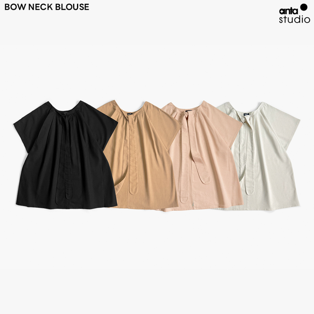 anta studio - BOW NECK BOUSE II เสื้อเบลาส์ คอ โบว์ ผ้าคอตตอน ลินิน ( FREESIZE )