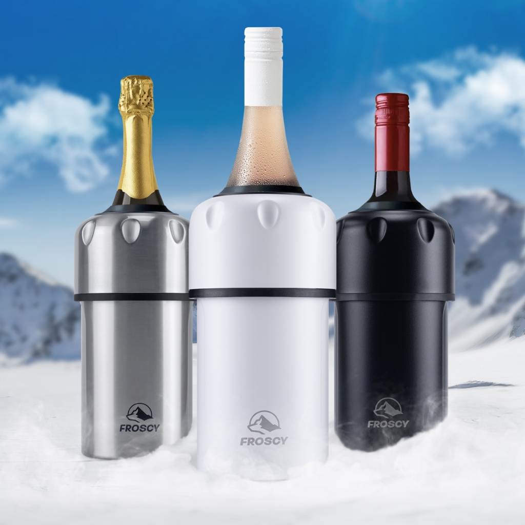 FROSCY กระบอกเก็บความเย็นไวน์ ที่เก็บไวน์เย็น สแตนเลส สูญญากาศ Wine Cooler Bottle Vacuum - รูปที่ 2