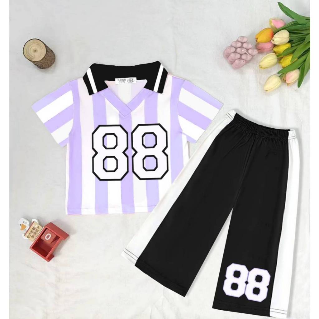 PINKชุดเซ็ทเด็กกีฬาคอปก เนื้อผ้าใส่สบาย ระบายอากาศดี ชุดลำลอง ใส่สบาย แฟชั่นเด็กน่ารัก