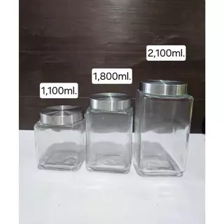 โหลแก้วใสฝาสแตนเลส ทรงสี่เหลี่ยม ประหยัดพื้นที่จัดเรียงง่าย ดีไซน์มินิมอล 1,100 ml. / 1,800 ml./ 2,100 ml.(จัดส่งจากไทย)