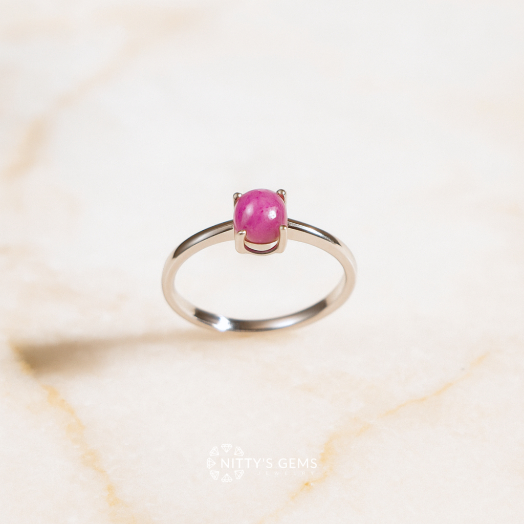 Nitty's Gems | แหวนงิน925 พลอยทับทิม ชุบทองคำขาว 18K