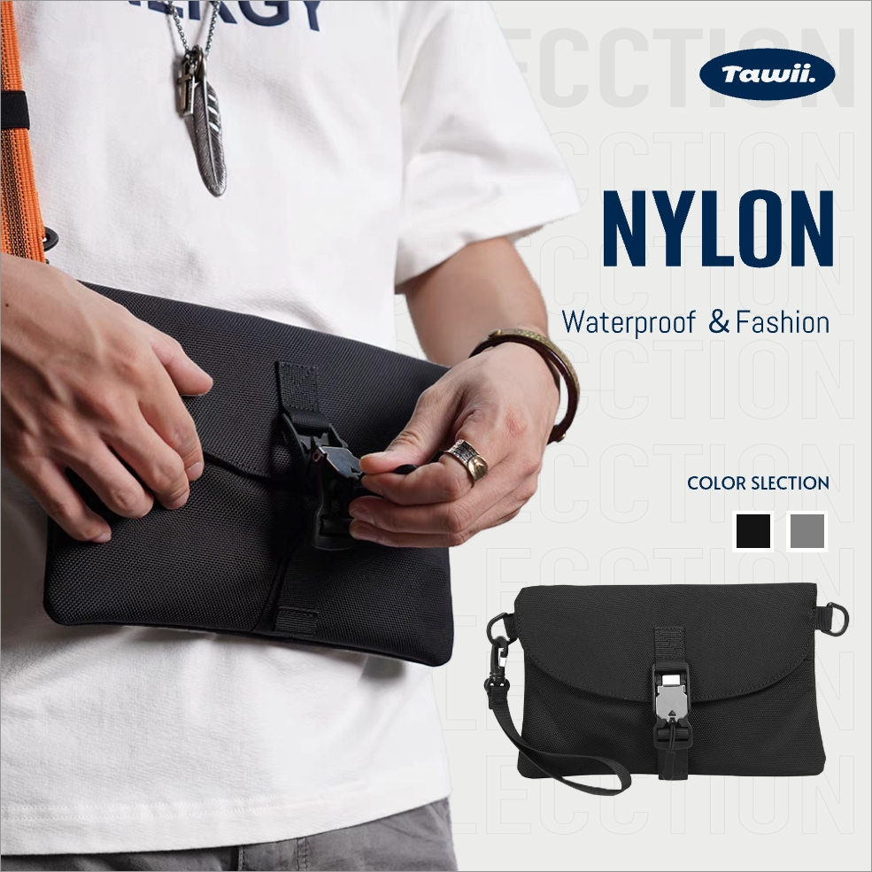 Tawii. กระเป๋าสะพายข้าง กระเป๋าแฟชั่น วัสดุไนลอน มีสายสะพายข้าง สะพายไหล่ได้ ใช้ได้ทั้งสองแบบ