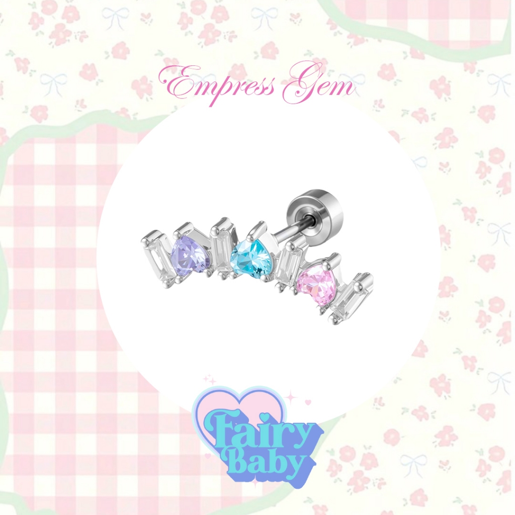 Fairybaby จิว Empress Gem ( 1 ชิ้น ) แป้นแบน จิวตุ้มหู สีสัน พาสเทล วิ้งๆ เล่นแสง 0.8 ยาว 6 mm (J3-042)