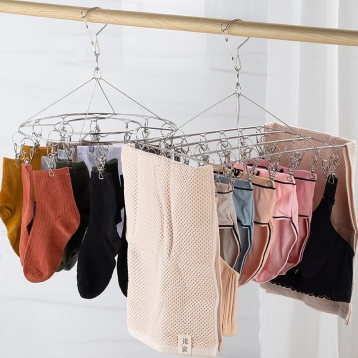 ที่หนีบผ้า ราวหนีบผ้าสแตนเลส ไม้แขวนสแตนเลส แบบเหลี่ยม 20 ตัวหนีบ 8 ตัวหนีบ จัดส่งที่รวดเร็ว COD