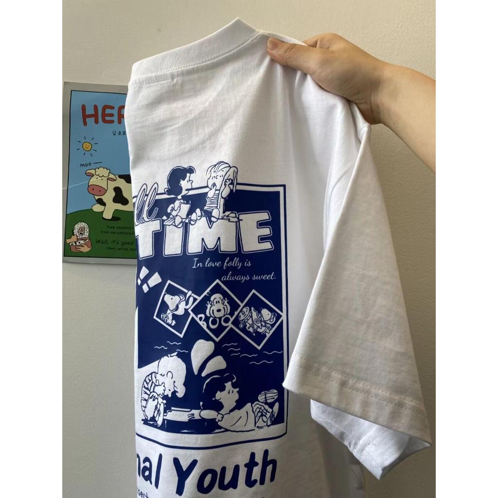 เสื้อยืดชาย ผู้หญิง คอกลม สีดำ สีขาว วินเทจ แฟชั่นย้อนยุค ผ้าฝ้าย วัยผู้ใหญ่ ชุดคู่รัก พิเศษขนาดใหญ่