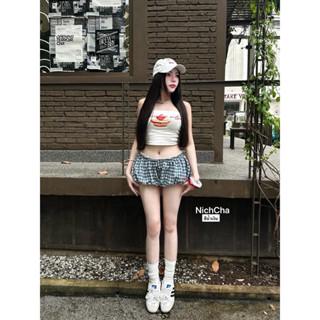 #Nicha Set3ชิ้น เกาะอกย่นข้างสกีนคัพเค้ก น่ารัก กางเกงบอลลูน…